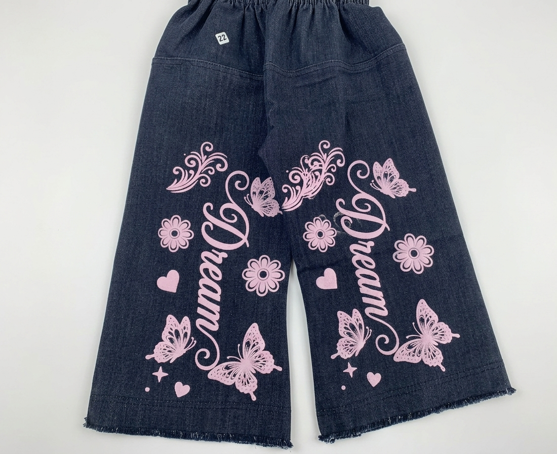 Baby Girls Butterfly Print Wide Leg Jeans