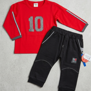 Baby Boy Sports Tracksuit Set (Size 2) - Red Full Sleeve T-Shirt with Glitter