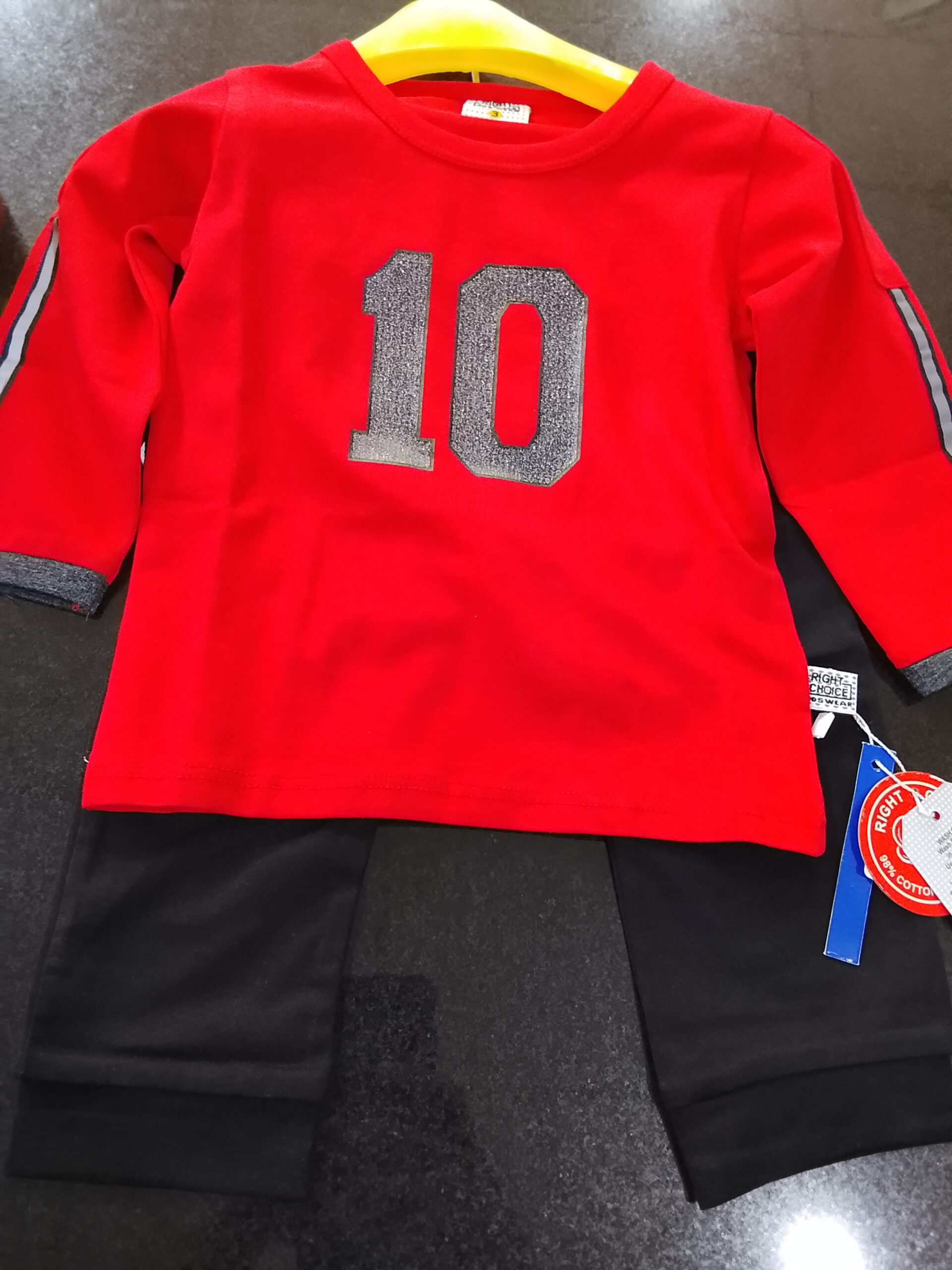 Baby Boy Sports Tracksuit Set (Size 2) - Red Full Sleeve T-Shirt with Glitter - Image 3